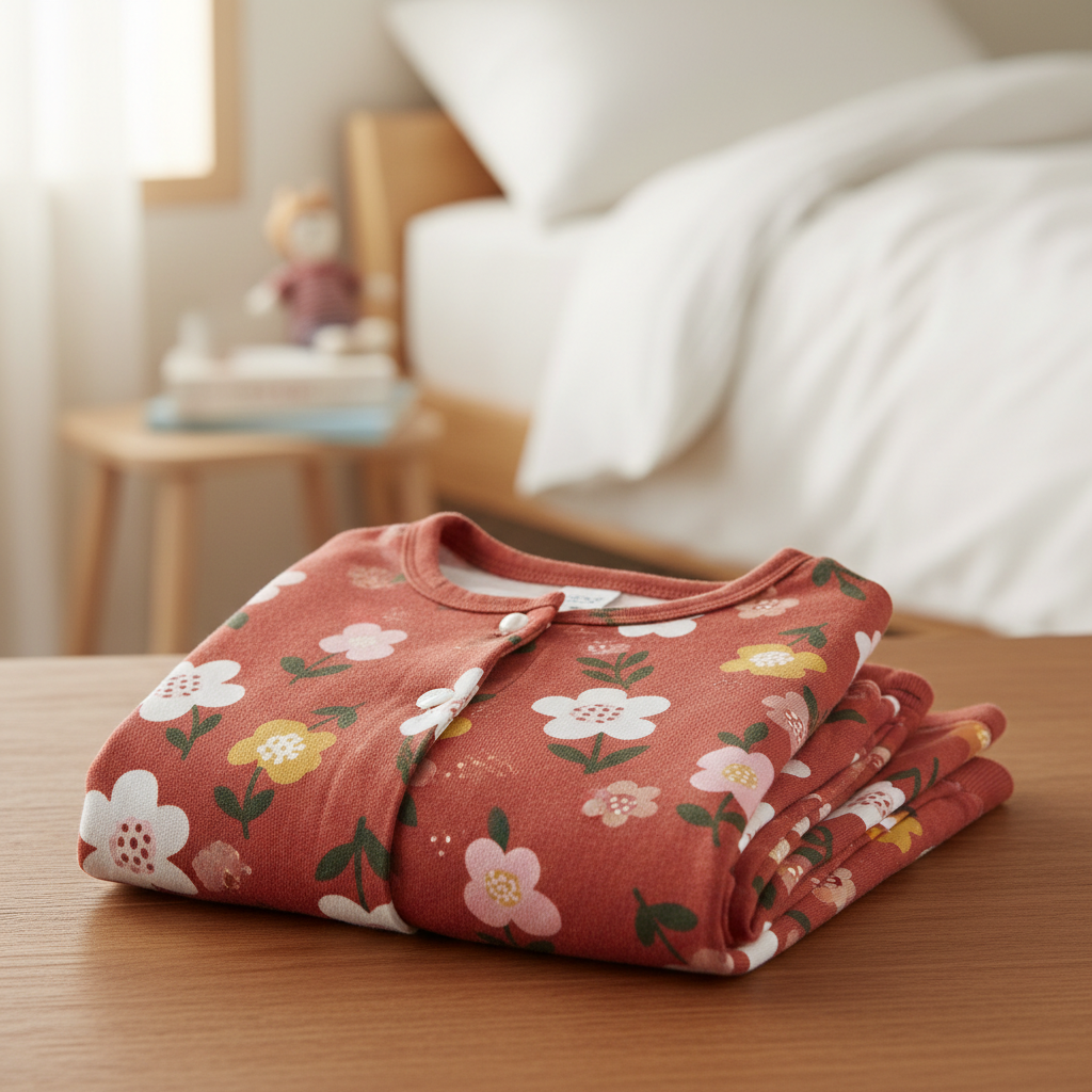 Children's Red Floral Pajama Set - Folded
