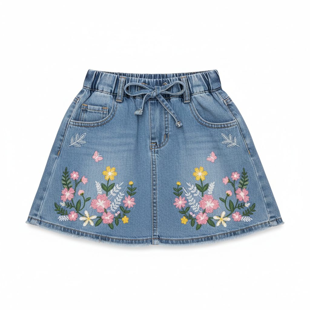 Girls Embroidered Denim Skirt