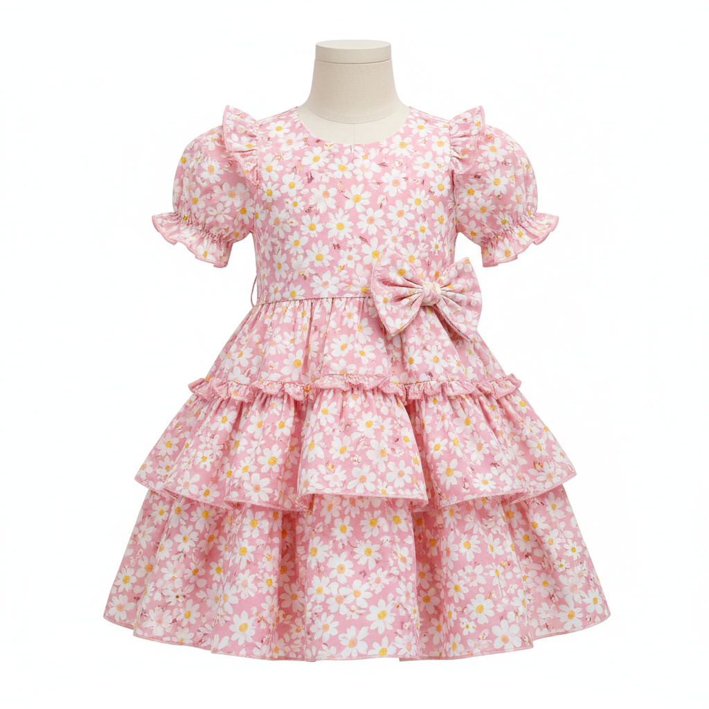 Girls Pink Floral Summer Dress