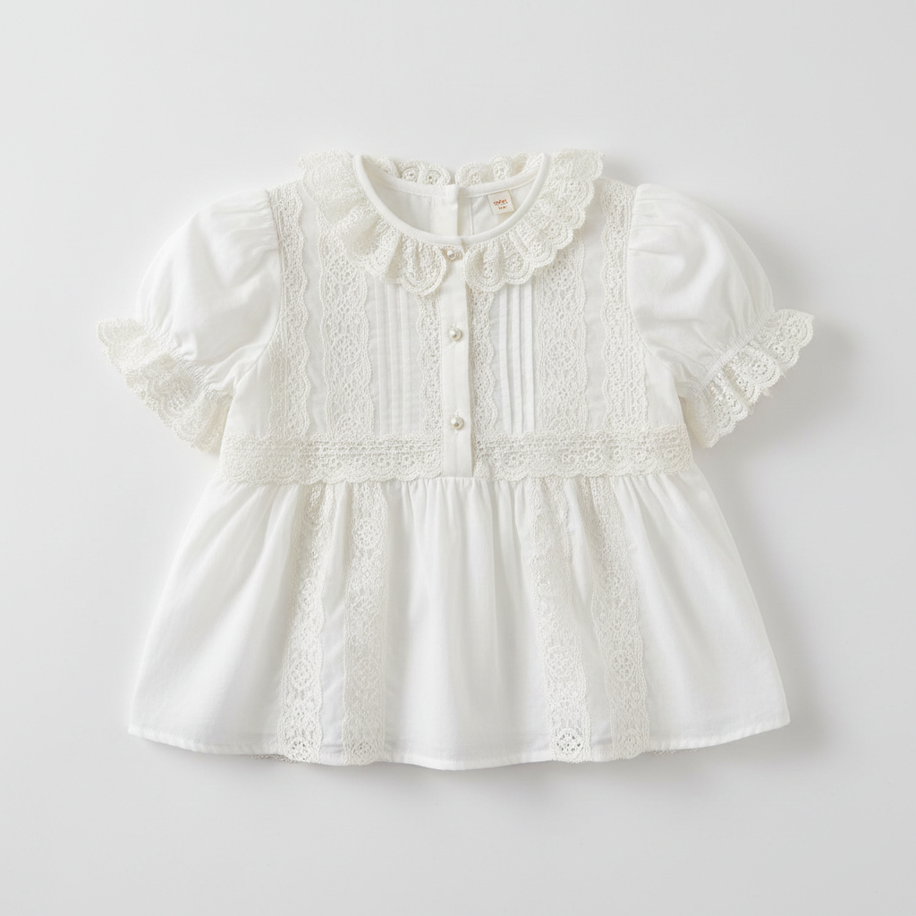 Girls White Cotton Lace Blouse